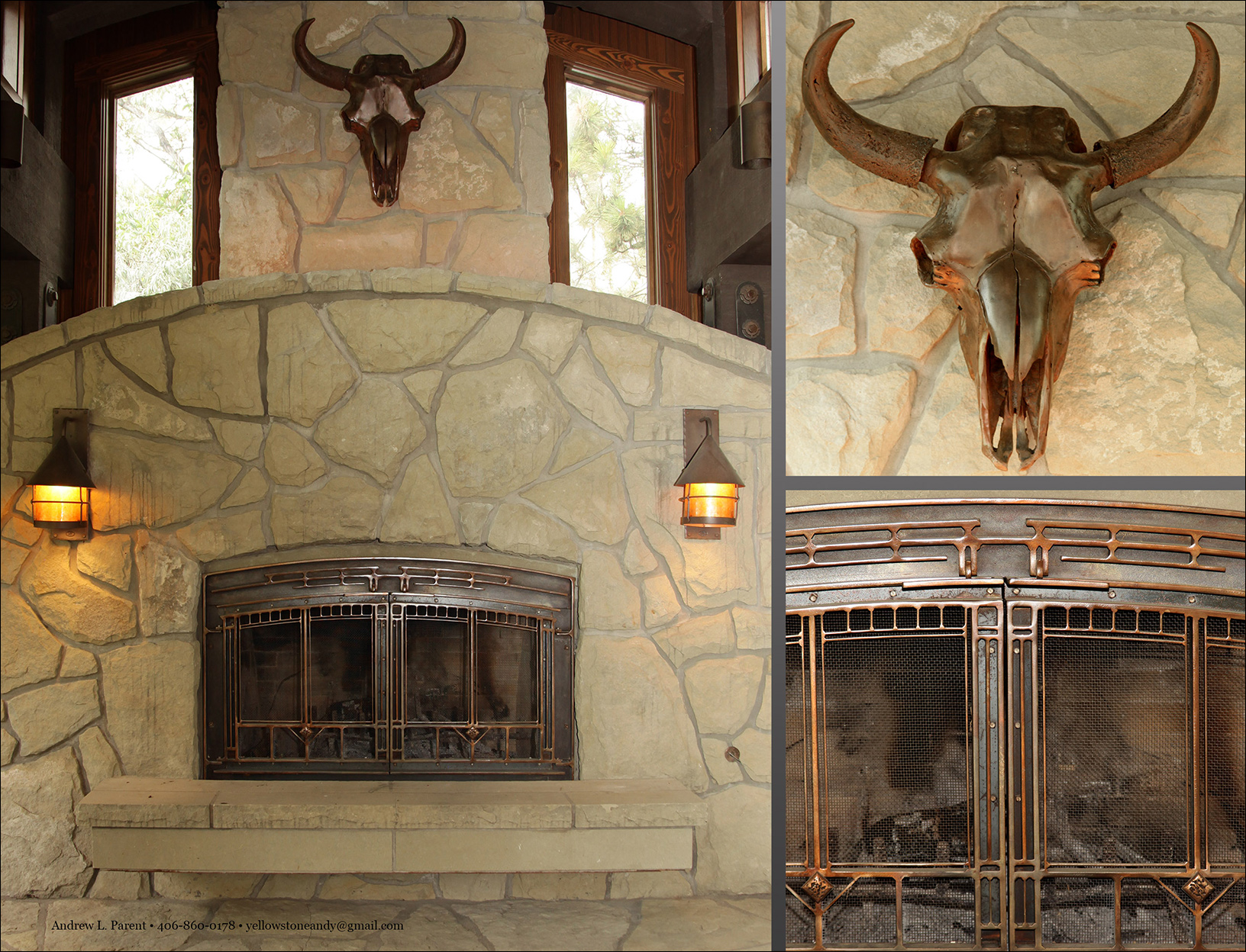 Custom Buffalo Sculpture and Fire Place Andrew Parent